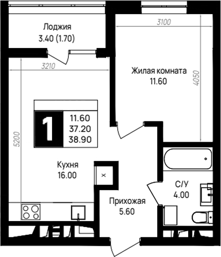 1-комн., 37.2 м², 4/9 этаж, ЖК «На высоком берегу»