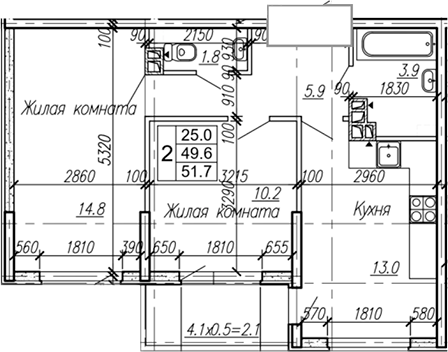 2-комн., 49.6 м², 2/4 этаж, ЖК «Дзенпарк»
