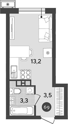 Студия, 20 м², 8/18 этаж, ЖК «Порто-Ново»