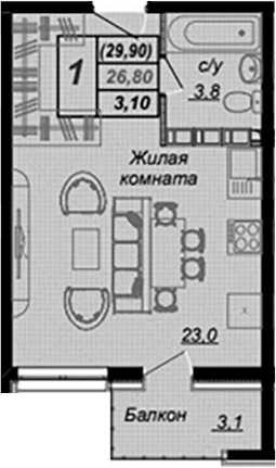 Студия, 26.8 м², 15/16 этаж, ЖК «Чайные Холмы»