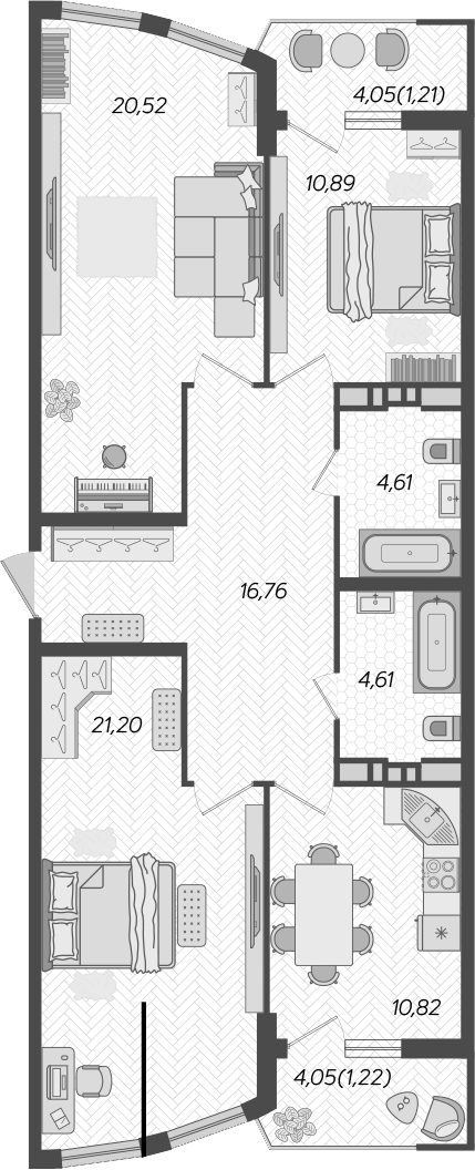 3-комн., 89.41 м², 12/21 этаж, ЖК «Режиссер»
