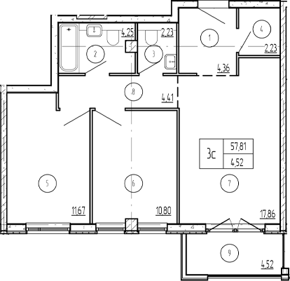 Продается 2-комн. квартира, 60.97 м²