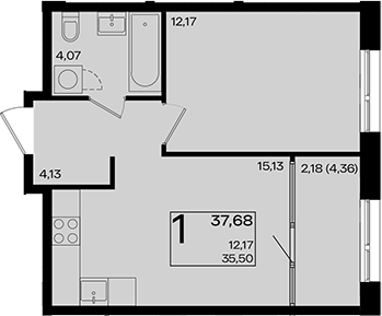 2-комн., 35.5 м², 5/9 этаж, ЖК «Патрики»