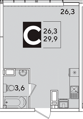 Студия, 29.9 м², 15/16 этаж, ЖК «Самолет»