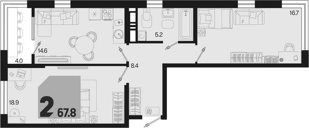 2-комн., 63.8 м², 18/18 этаж, ЖК «Первое место»
