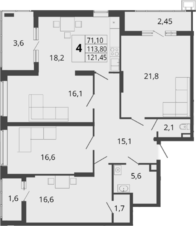 4+ комнаты, 113.8 м², 18/18 этаж, ЖК «Родные Просторы»