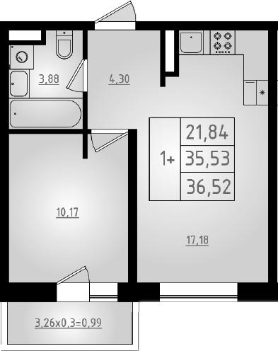 2-комн., 35.53 м², 4/8 этаж, ЖК «Мега 2»