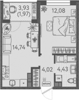 1-комн., 35.27 м², 2/9 этаж, ЖК «Друзья»