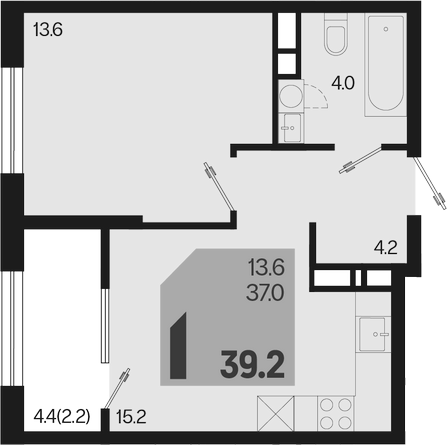 2-комн., 37 м², 9/18 этаж, ЖК «Первое место»