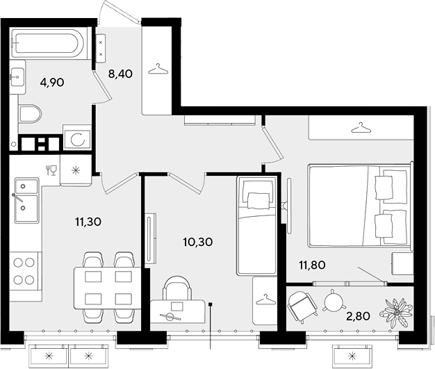 2-комн., 46.7 м², 6/9 этаж, ЖК «Порто-Ново»