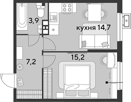 1-комн., 41 м², 9/9 этаж, ЖК «Парк Победы»