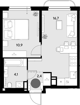 2-комн., 34.1 м², 5/9 этаж, ЖК «Грейд»