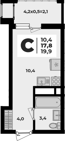 Студия, 17.8 м², 1/8 этаж, ЖК «Родной дом 5»