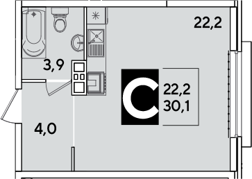 Студия, 30.1 м², 3/16 этаж, ЖК «Самолет»
