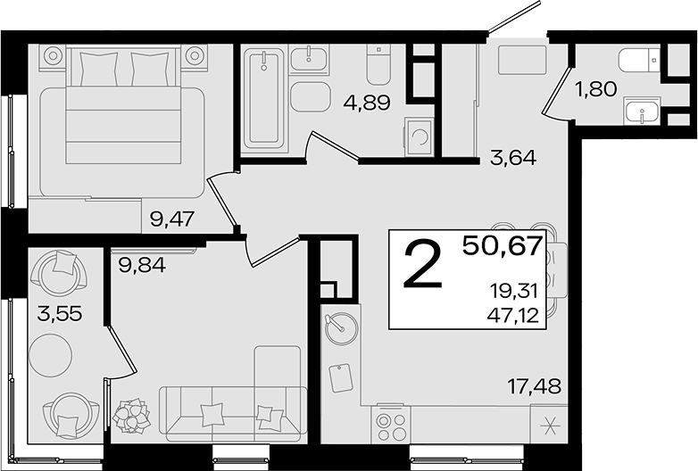 Продается 3-комн. квартира, 48.25 м²