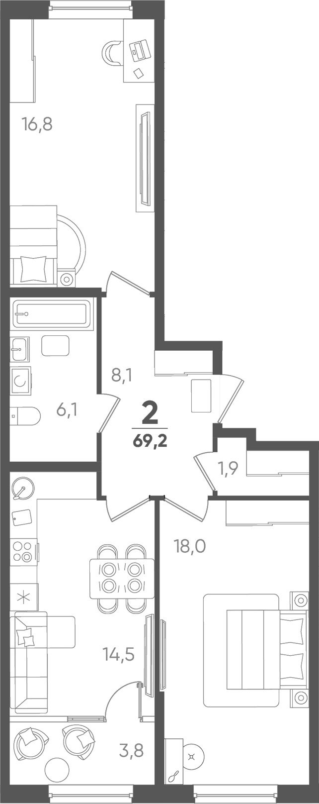 Продается 2-комн. квартира, 65.4 м²