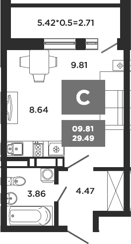 Студия, 26.78 м², 21/22 этаж, ЖК «НЕО-квартал Красная площадь»