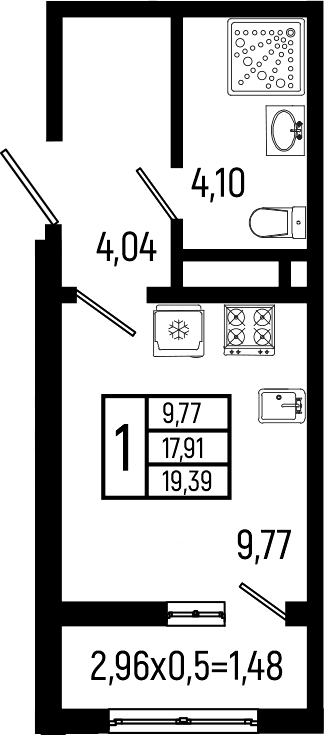 Студия, 17.91 м², 9/9 этаж, ЖК «Ботаника Хиллс»