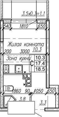 Студия, 17.4 м², 2/4 этаж, ЖК «Дзенпарк»