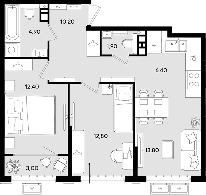 3-комн., 62.4 м², 8/9 этаж, ЖК «Порто-Ново»