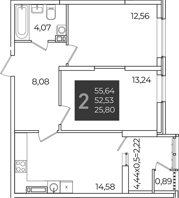 2-комн., 52.53 м², 7/21 этаж, ЖК «Образцово»