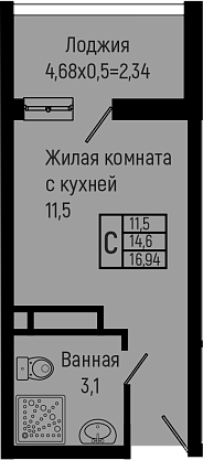Студия, 14.6 м², 7/14 этаж, ЖК «Sun Hills Ольгинка»
