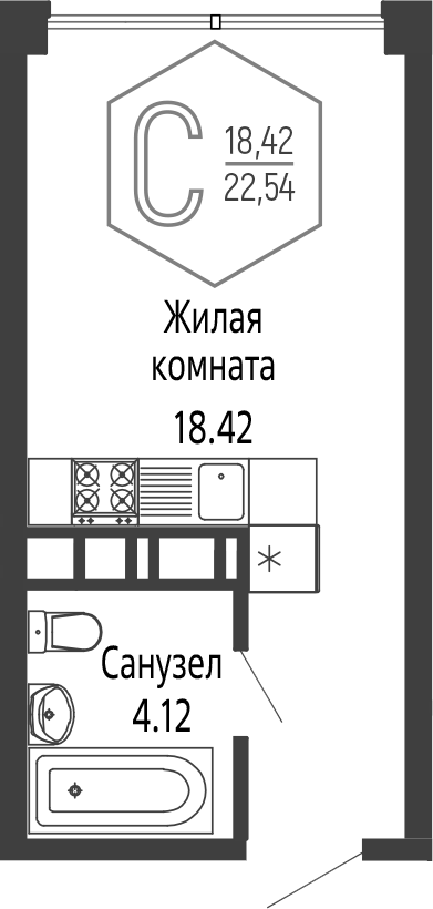 Студия, 22.54 м², 23/24 этаж, ЖК «Гарантия PRIME»
