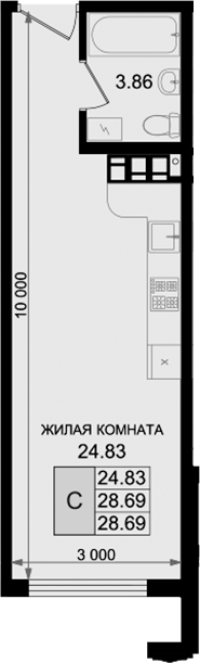 Студия, 28.69 м², 3/8 этаж, ЖК «Резиденция морей»
