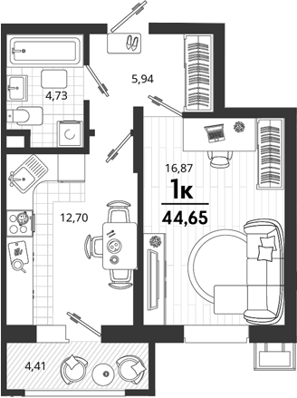 Продается 1-комн. квартира, 40.24 м²