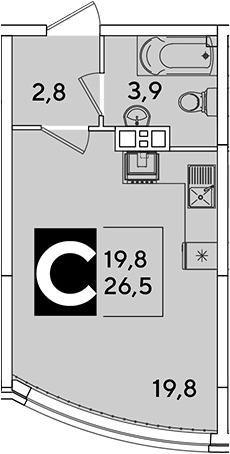 Студия, 26.5 м², 5/16 этаж, ЖК «Самолет»
