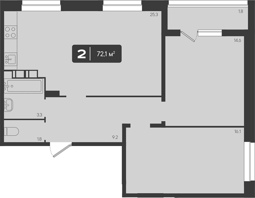 2-комн., 70.3 м², 6/9 этаж, ЖК «Архитектор. ГК ЮгСтройИнвест»