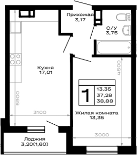 Продается 1-комн. квартира, 37.28 м²
