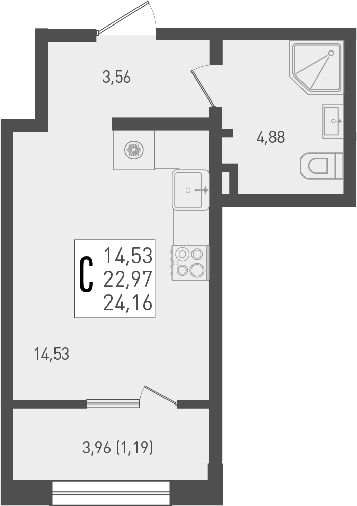 Студия, 22.97 м², 1/9 этаж, ЖК «Югге»