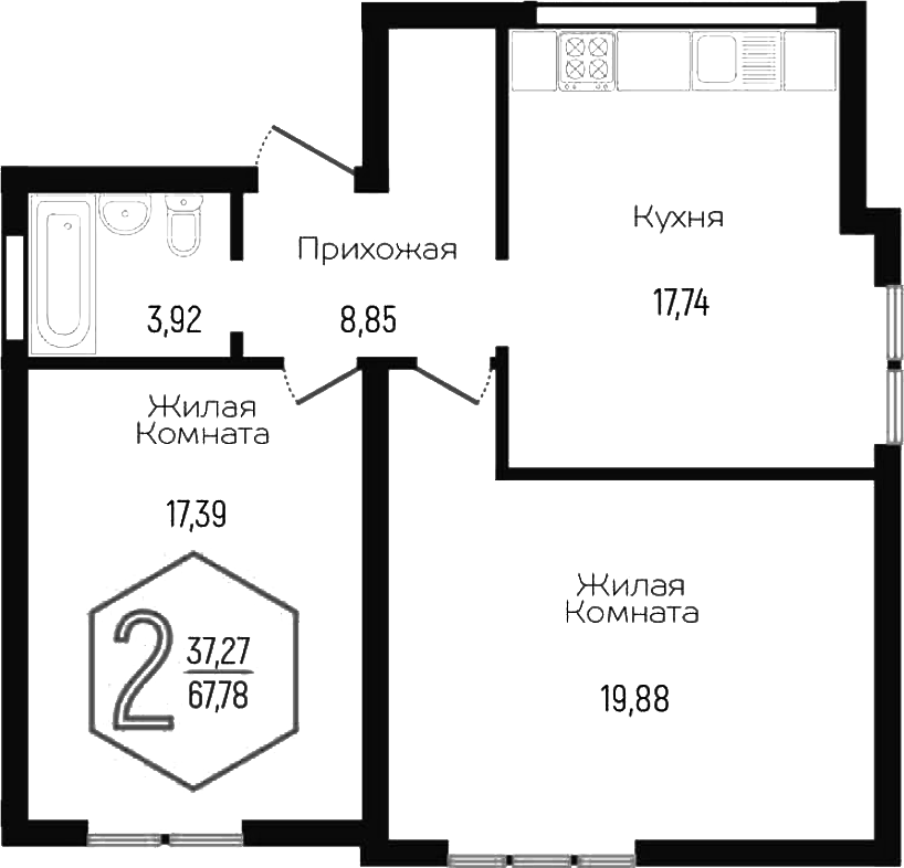 3-комн., 67.78 м², 2/3 этаж, ЖК «Гарантия в Немецкой Деревне»
