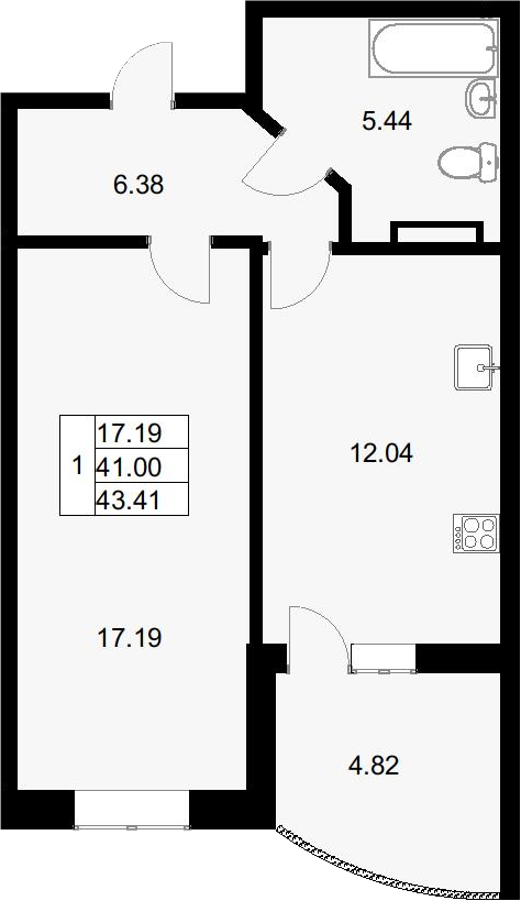 Продается 1-комн. квартира, 40.71 м²