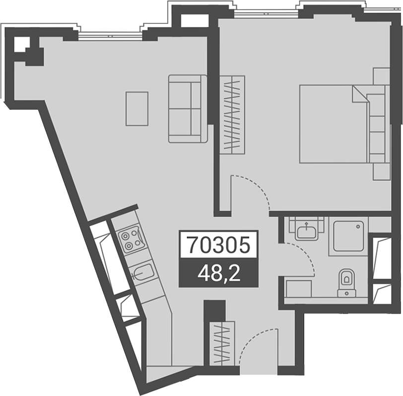 Продается 1-комн. квартира, 48.2 м²