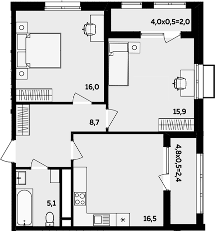 3-комн., 62.2 м², 9/16 этаж, ЖК «МегаСити»