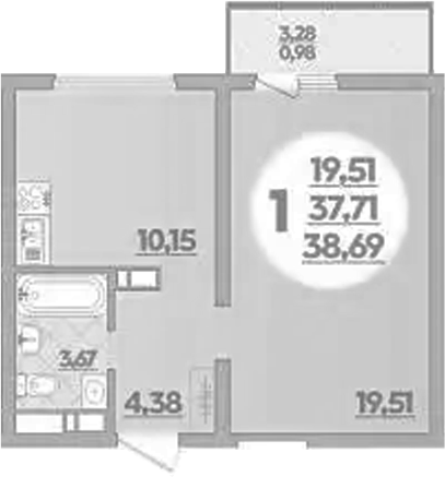 Продается 1-комн. квартира, 37.71 м²