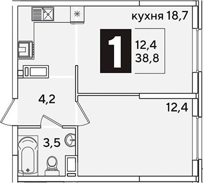 2-комн., 38.8 м², 11/16 этаж, ЖК «Самолет»