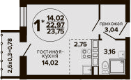 Студия, 22.97 м², 10/24 этаж, ЖК «Гулливер»