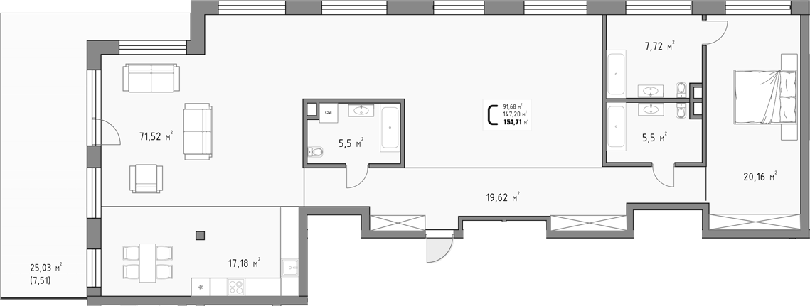 Объект, 147.2 м², 15/15 этаж, ЖК «Коллекция»
