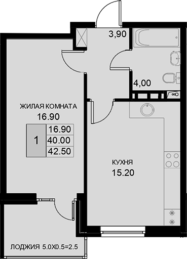 1-комн., 40 м², 7/7 этаж, ЖК «История»