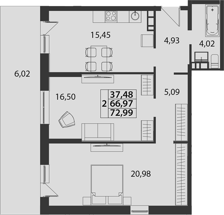 3-комн., 66.97 м², 1/7 этаж, ЖК «жилой квартал «Белые Росы (Динская)»»