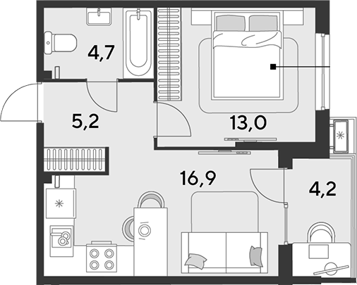 2-комн., 39.8 м², 2/18 этаж, ЖК «Парк Победы»