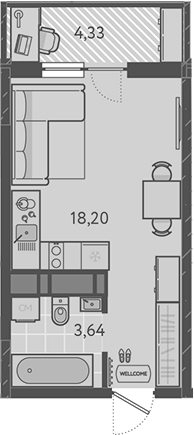 Студия, 21.84 м², 6/9 этаж, ЖК «Теплые края»