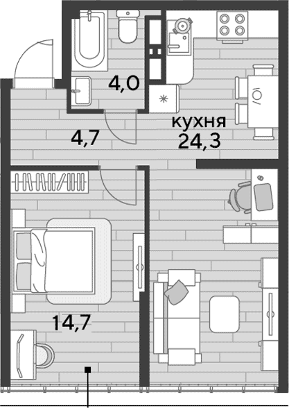 1-комн., 47.7 м², 16/16 этаж, ЖК «DОГМА ПАРК»