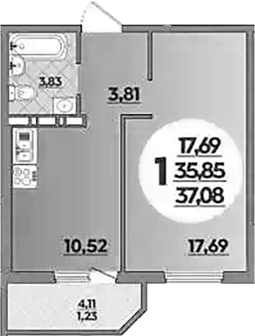 1-комн., 35.85 м², 1/16 этаж, ЖК «Восточный. Квартал №6»