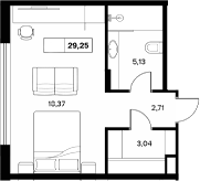 Студия, 29.25 м², 4/6 этаж, ЖК «Гостиничный комплекс Белые ночи»