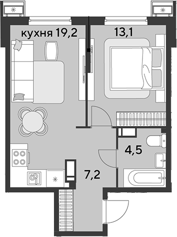 2-комн., 44 м², 15/18 этаж, ЖК «Парк Победы»