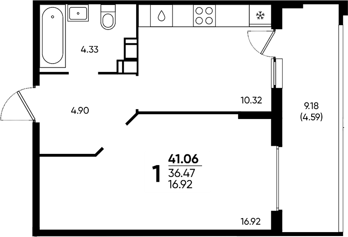 Продается 1-комн. квартира, 36.47 м²